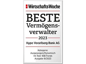 Auszeichnung Beste Vermögensverwalter 2023 - Hypo Vorarlberg